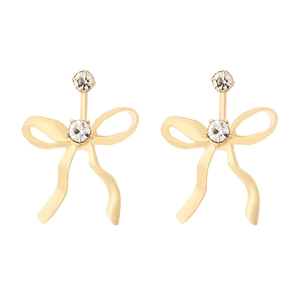 Golden bow earrings with sparkling rhinestones in a vintage minimalist aesthetic design