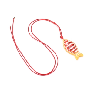 Handmade beaded tropical fish pendant necklace with red woven cord for women