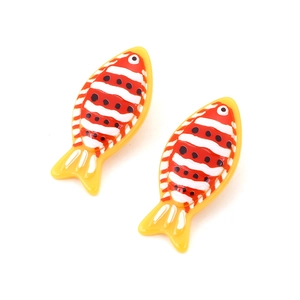 Vibrant tropical fish stud earrings in yellow and red resin with stylish ocean theme