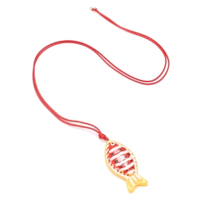 Colorful resin tropical fish pendant necklace with striped clownfish and red woven cord