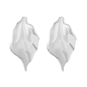 Vintage silver alloy leaf earrings with exaggerated long fluid metal texture