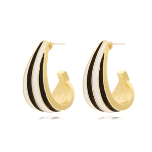 Retro C-Shaped Hoop Earrings Alloy Black White Striped Enamel Vintage Fashion Accessories For Women