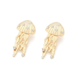Gold jellyfish earrings with sparkling rhinestones and long dangling tentacles for women