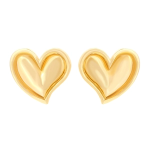 Polished golden heart stud earrings with a 3D layered design for a minimalist retro look