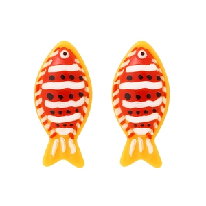Exaggerated tropical clownfish earrings with vibrant orange red stripes and glossy finish