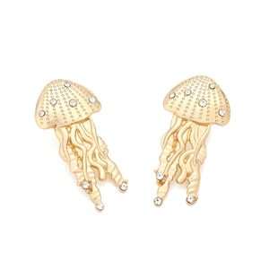Exaggerated golden jellyfish dangle earrings with sparkling rhinestones and long tassels