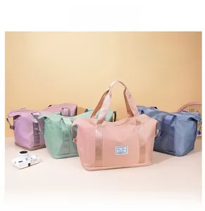 Expandable oxford travel bag set in pastel colors with large capacity for gym and luggage