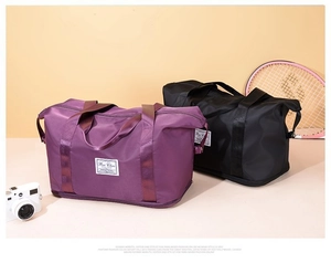 Waterproof nylon fitness bags in purple and black colors for travel and sports