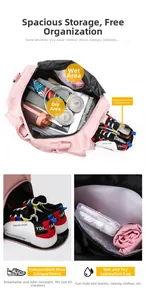 Borsa da palestra rosa impermeabile con scomparto principale e divisione secco-umido