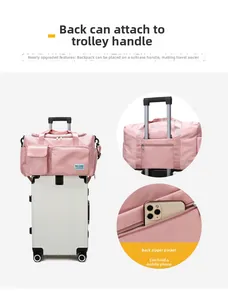 Borsa da viaggio rosa con fascia per trolley e tasca posteriore per fissaggio valigie
