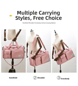 Borsa da viaggio in nylon rosa con tre modalità di trasporto: a mano, a spalla e a tracolla