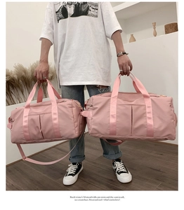 Size comparison of two pink waterproof travel bags with dual straps and zipper pockets