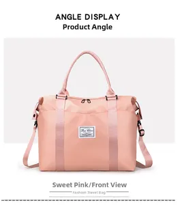 Front view of pink nylon travel bag with waterproof fabric and wide handles