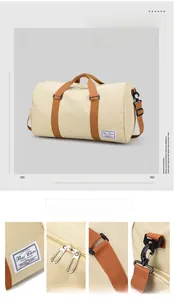 Detail view of large canvas travel bag with metal zippers and reinforced hooks