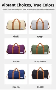 Six waterproof canvas travel bags in khaki grey purple green blue and black colors
