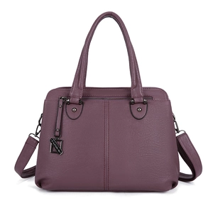 Fashionable dark purple large-capacity crossbody handbag with metal zipper detail