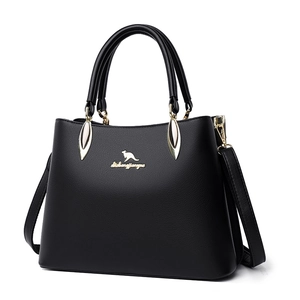 Sac à main en cuir noir classique avec logo kangourou doré et bandoulière réglable