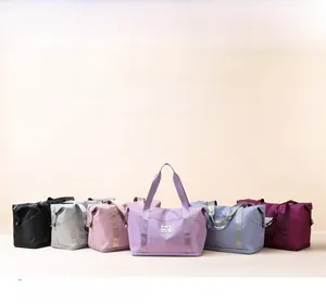 Detailed display of large capacity travel bags in six available colors and nylon fabric
