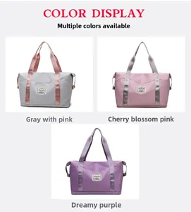 Multi-color selection of large capacity travel duffel bags in pink, purple and grey
