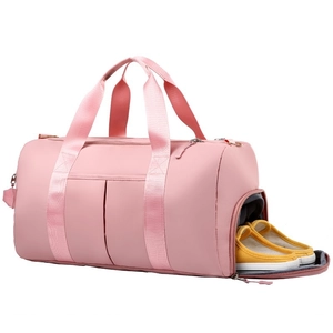 Pink large capacity travel bag with waterproof material and independent shoe compartment