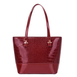 Grand sac cabas bordeaux avec gaufrage crocodile et finitions brillantes métalliques