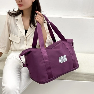 Large capacity purple travel bag with dry wet separation and expandable oxford fabric design