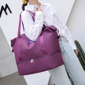 Bolso de viaje morado de gran capacidad con separación seco-húmedo para gimnasio y viajes