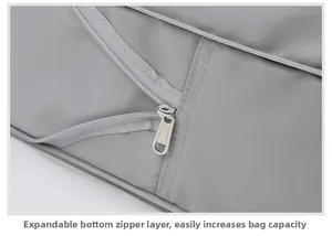Detail of the bottom expansion zipper layer to increase travel bag capacity easily