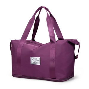 Deep purple expandable oxford travel bag with wet-dry separation and waterproof surface