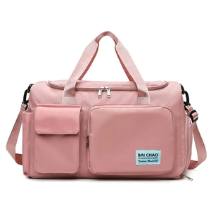 Borsa fitness rosa in nylon impermeabile con tasche multiple e tracolla regolabile