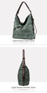 Détails du sac fourre-tout en similicuir vert clair avec texture vintage et anses brunes