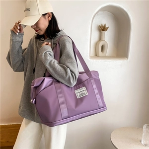 Purple waterproof travel duffel bag with dry-wet separation and shoe compartment for fitness