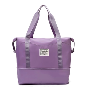 Purple waterproof travel bag with large capacity and bottom shoe compartment