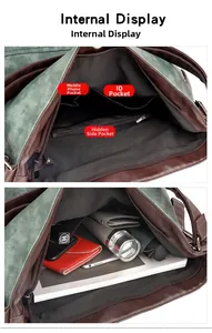 Vue intérieure du sac à bandoulière texturé vert avec compartiments de rangement