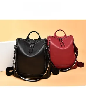 Zaini alla moda in pelle PU neri e bordeaux con trama di pelle di alta qualità