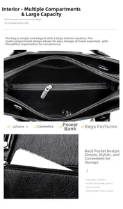 Detailed internal compartments of a large black lychee texture faux leather tote bag