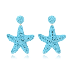 Handmade Woven Raffia Straw Starfish Dangle Earrings Summer Beach Vacation Bohemian Fashion For Women