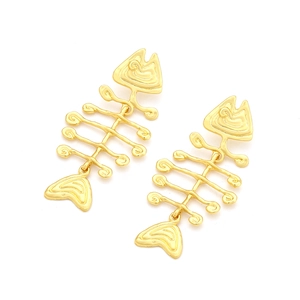 Vintage articulated gold fishbone dangle earrings with a polished metallic finish