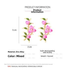 Detailed size specifications for peach enamel drop earrings in zinc alloy material