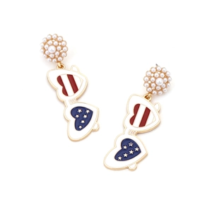 American flag heart sunglasses earrings with pearls and enamel for Independence Day