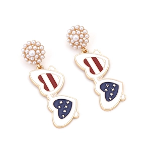 American flag heart sunglasses earrings with pearls and colorful enamel drip pendants