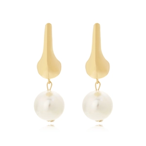 Irregular Organic Metal Dangle Earrings With Faux Artificial Pearl Statement Water Drop Jewelry For Women Vacation Beach Style