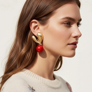 Drop Dangle Earrings Gold Metal Resin Sphere Faux Artificial Pearl Sweet Elegant Modern Minimalist Women With Stainless Steel Earring Post