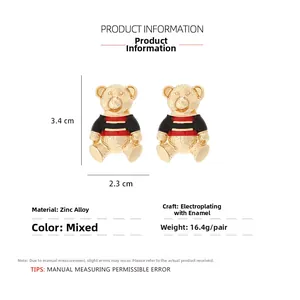 Dimensions détaillées des boucles d'oreilles ours en émail coloré, hauteur 3,4 cm