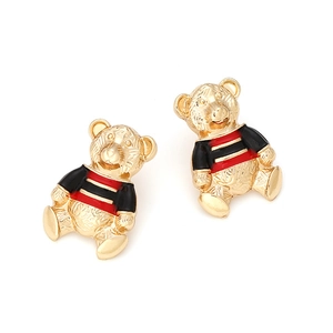 Boucles d'oreilles ours mignon avec rayures en émail coloré et plaqué alliage doré