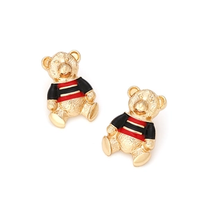 Boucles d'oreilles ours mignon en émail et alliage doré avec chemises à rayures