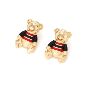 Boucles d'oreilles ours en alliage doré avec émail à rayures rouges et noires