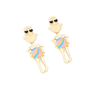 Cartoon girl earrings with heart sunglasses and colorful drip oil striped clothes