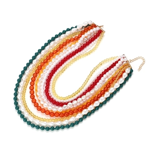 Chic multi-layered baroque faux pearl necklace with colorful beads and lobster clasp