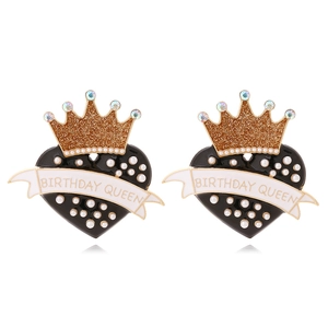 Alloy Enamel Heart Crown Earrings With Faux Artificial Pearls And Rhinestones Birthday Queen Theme Party Jewelry For Women